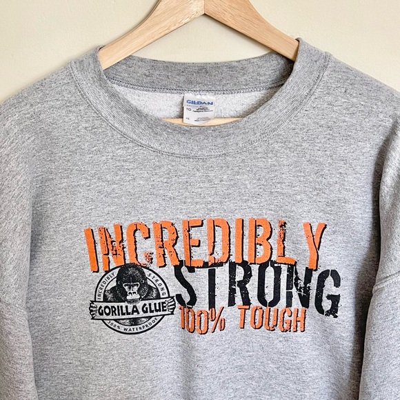 Vintage 90s Gorilla Glue Incredibly Strong 100% Tough Gray Sweatshirt Adult XL - Picture 4 of 9